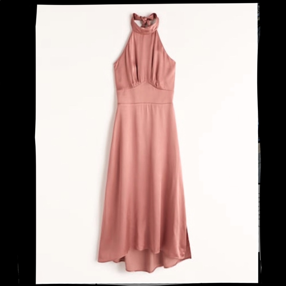 Satin Halter Midi Dress - Coral